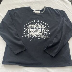 Savage X Fenty Rihanna F-Off All The Way T-Shirt Long sleeve Black Size Large
